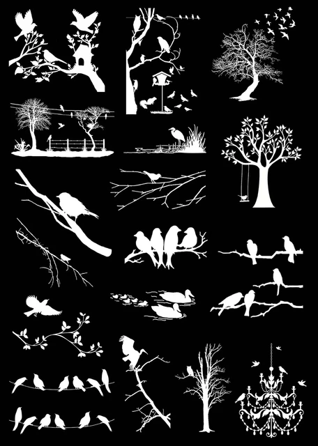 Calcomanías de vidrio fundido blanco de 1"" a 1-1/4"" Bird Sanctuary 17 piezas 1131