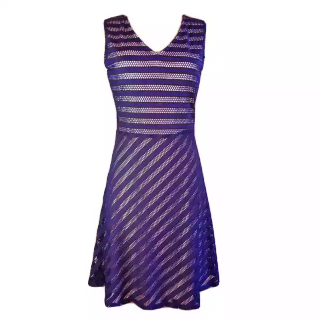 Marc New York Andrew Marc Sz 4 Purple Sleeveless V-Neck Striped Dress