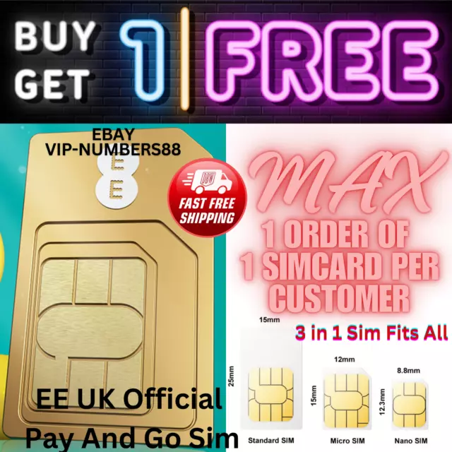 2 x EE Sim Card Pay As You Go Pack Data Unlimited SMS Mini Micro & Nano NEW PAYG