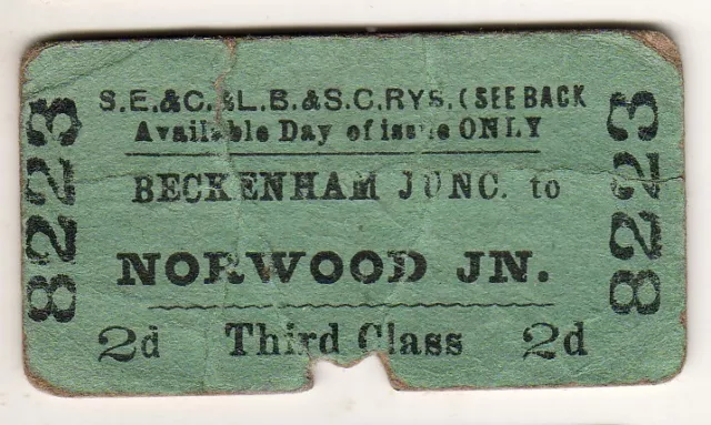 Bahnticket SEC&LBSCR Beckenham Junc - Norwood Junc