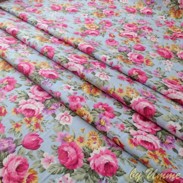 Vintage Rose Floral Bunch pretty Bouquet 100% Cotton Fabric - clothing, craft