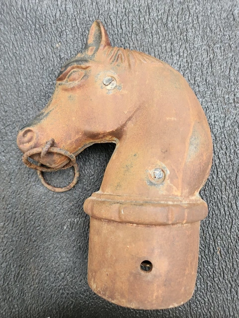 Antique Double Ring Cast Iron Hitching Post Horse Head Topper