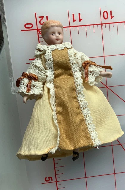 Artist Made Artisan Bisque Miniature Dollhouse Lady Doll 4" Nice