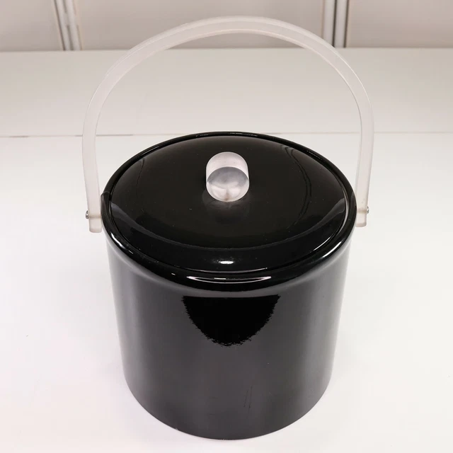 Vintage George Briard Vinyl Black Ice Bucket Acrylic Handle and Handle MCM