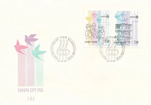 Finland 1985 FDC - Europa CEPT - Music & Teaching Music - Recorder  Fipple Flute