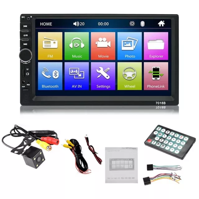 Autoradio 2DIN 7" Mirror Link Touch Screen Stéréo Bluetooth MP5 FM USB TF+Camera