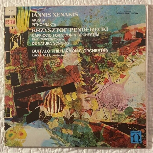 IANNIS XENAKIS / KRZYSZTOF PENDERECKI Akrata, Pithoprakta NONESUCH 71201 VG+/VG+ IANNIS XENAKIS / KRZYSZTOF PENDERECKI Akrata, Pithoprakta NONESUCH 71201 VG+/VG+