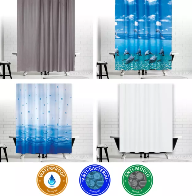 Antibacterial Shower Curtains, Different Sizes, Extra Wide, Narrow or Long