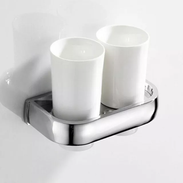 Toothbrush & Toothpaste Holder Brass Double Cup Wall Chrome by Inda Europe Made