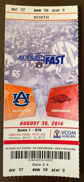 Auburn Tigers 9/30/2014 NCAA football ticket stub vs Arkansas Razorbacks