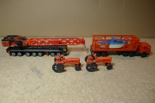 Lot dont camion grue Siku, camion transport bateau Lima, 2 tracteurs, HO, 1/87 !