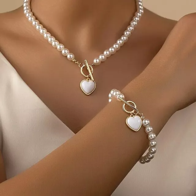 🔥Damen Halskette Herz🔥 Schmuck Halskette+Armband Weiss Luxus Qualität Geschenk