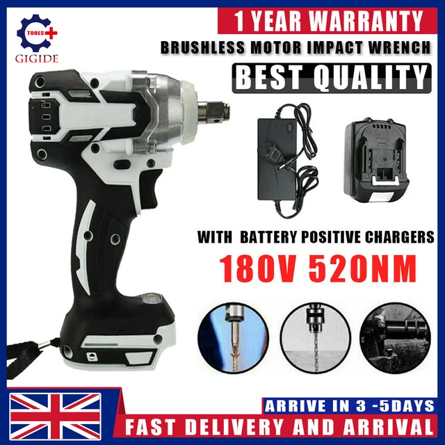 1/2'' 520 NM Brushless Cordless Impact Wrench Rattle Gun Replacement W/ Battery