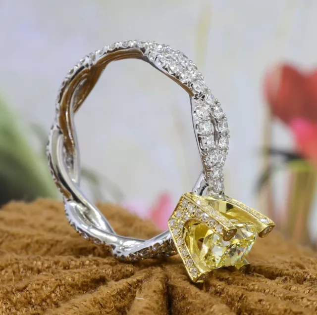 Natural 2.20 Ct Fancy Yellow Diamond Radiant Cut Engagement Ring VS2, Canary GIA