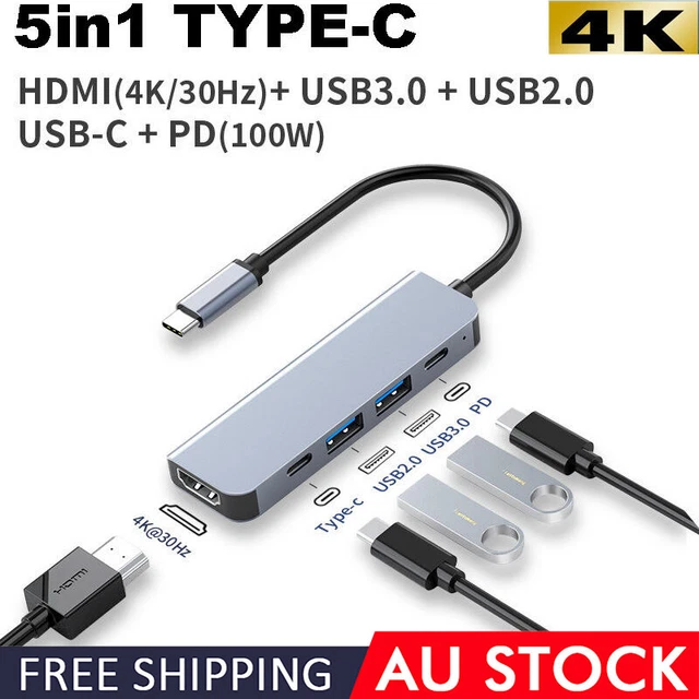 5in1 Type-C 4K HDMI USB C 3.0 HUB PD100W Charging Adapter For Laptop PC Macbook