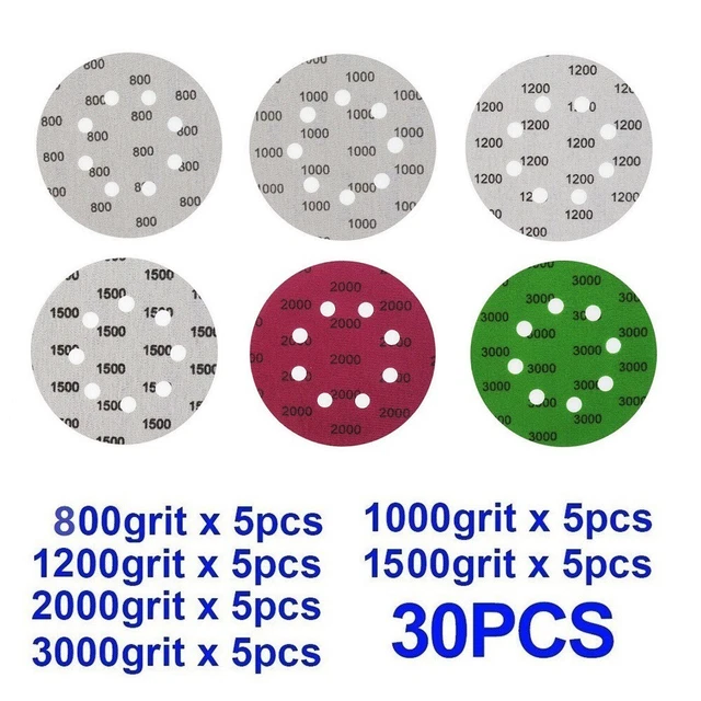 Nuovo Carta Abrasiva Fogli 125mm 12.7cm 8 Foro 800-3000 Sabbia Accessori