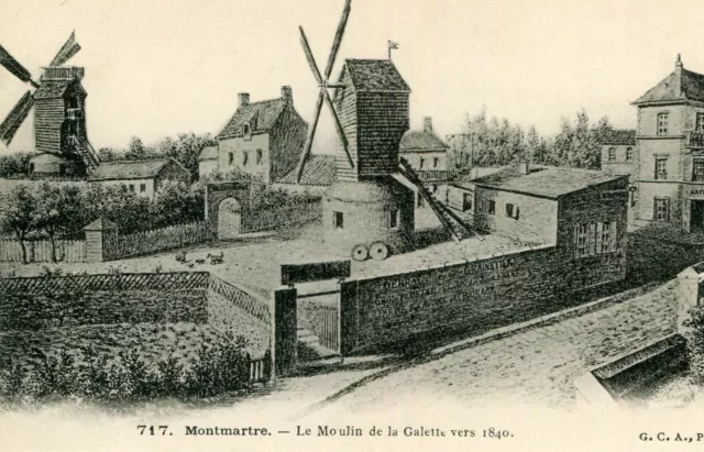 Carte PARIS Quartier Montmartre Le Moulin de la Galette vers 1840