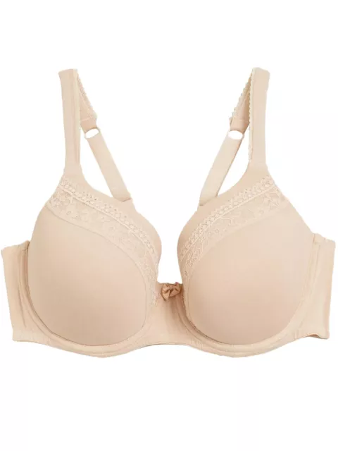 M&S SMOOTH CUP LACE TRIM UNDERWIRE PADDED PLUNGE T SHIRT BRA SIZE