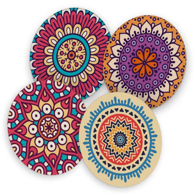 itenga 40x Bierdeckel rund Untersetzer Mandala Bunt 4 verschiedene Motive 10,7cm