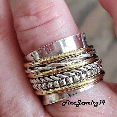 925 Solid Sterling Silver Handmade Designer Spinner Ring Silver Band Jewelry AK7