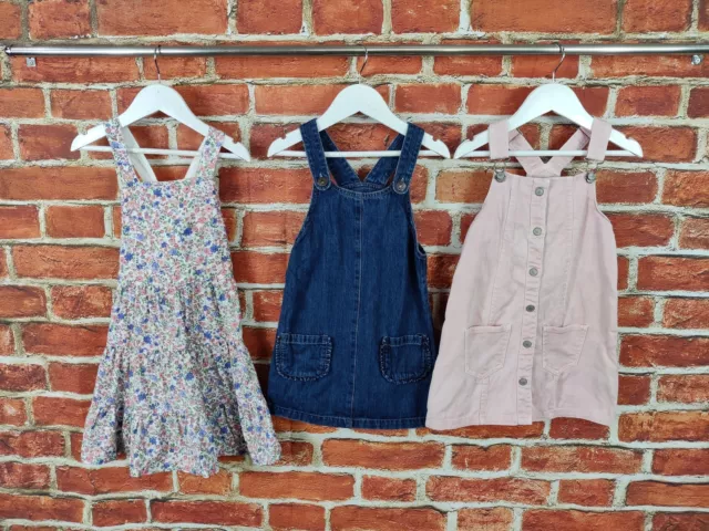 Girls Bundle Age 4-5 Years M&S Next Dungaree Pinafore Dress Denim Floral 110Cm