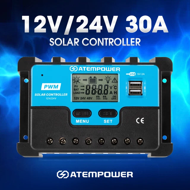 ATEM POWER 30A Solar Charge Controller Battery Regulator 12V 24V Auto