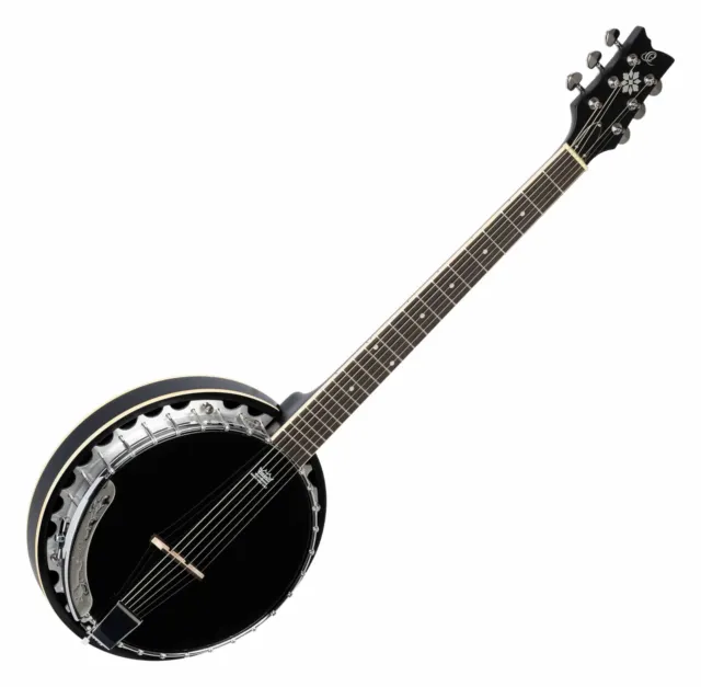 Ortega OBJ350/6-SBK 6 cuerdas Banjo Raven serie negro caoba Gigbag 22 paquetes