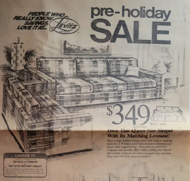 Levitz Furtinture Store Dallas TX Newspaper Ad 1976 11x18" Bankrupt 2008