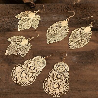 Vintage Boho Ethnic Earrings Statement Leaf Earrings Dangle Studs Womens Jewelry