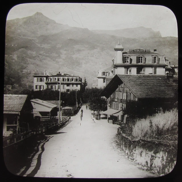 Glass Magic Lantern Slide ZWINGLAIN VILLAGE C1910 OLD PHOTO SWITZERLAND