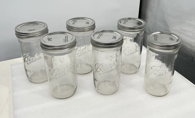 Lot Of 6 Ball Freezer Fruit Jars 20 oz. Wide Mouth Clear 124A Mason 2.5 Cups Lot Of 6 Ball Freezer Fruit Jars 20 oz. Wide Mouth Clear 124A Mason 2.5 Cups
