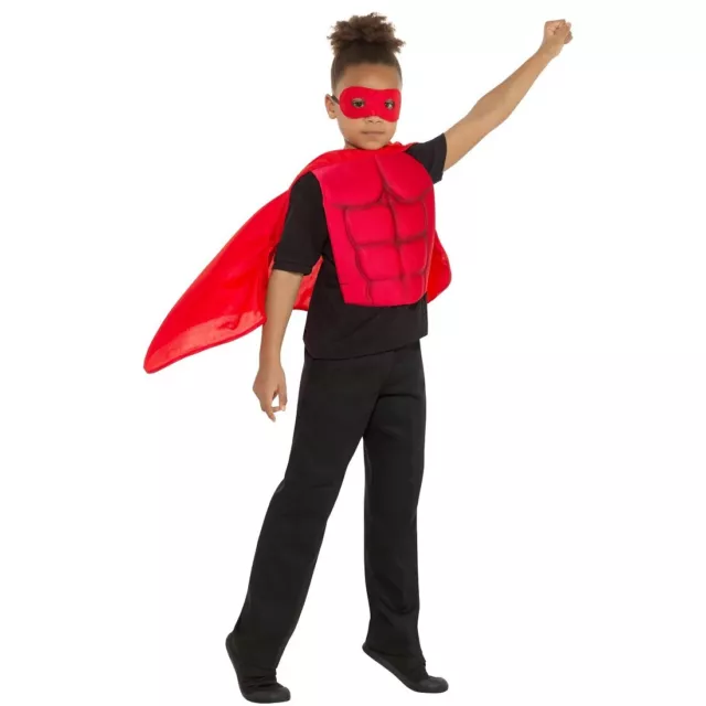 Superhelden Kostüm Set Rot Superhelden Umhang mit Maske Superhero Muskelpanzer