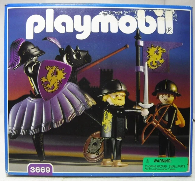 Figurine Playmobil Chevalier Vintage 3669 - Avec Dragon Jaune Et Bouclier - Thème Médiéval - Occasion