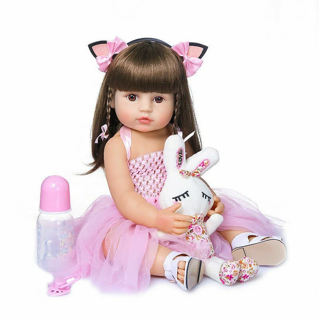 22" Reborn Baby Dolls Full Body Vinyl Silicone Cute Girl Doll Toddler Bath Gift
