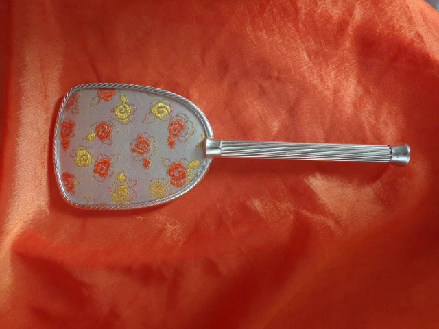 1940's Vintage Hand Mirror 40's Embroidered Vanity Mirror Dressing Table Mirror