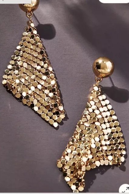Anthropologie Chainmail Drop Earrings. NWT gold 3” Length Post