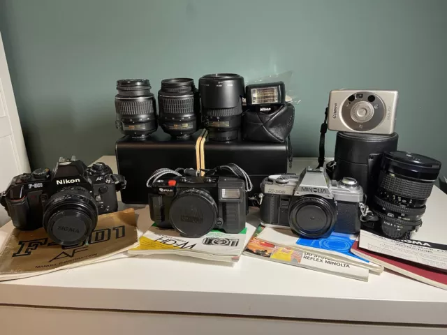 lot appareil photo Ancien Vintage Argentique Nikon Minolta Fuji Sigma Nikkor