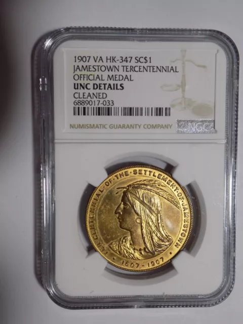 HK-347 1907 Jamestown Tercentennial Official Medal - NGC UNC DETAILS