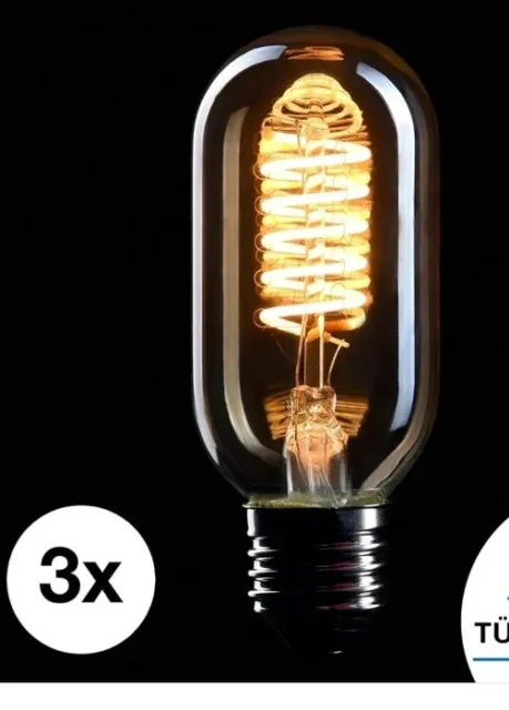 CROWN LED 3X Edison Light Bulb E27 Socket | Dimmable, 4 W, 2200 K Warm White,