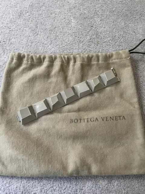 Authentic Bottega Veneta Geometric Grey Enamel Bracelet Sterling Silver Links 3D