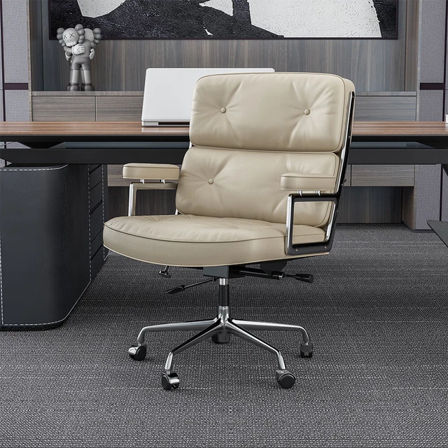 Bonnlo Fauteuil De Bureau En Cuir, Chaise Avec Accoudoir, Siège Bureau Ergonomique, Chaise Pivotante Avec Dossier Rembourré Et Pied Doré (Blanc