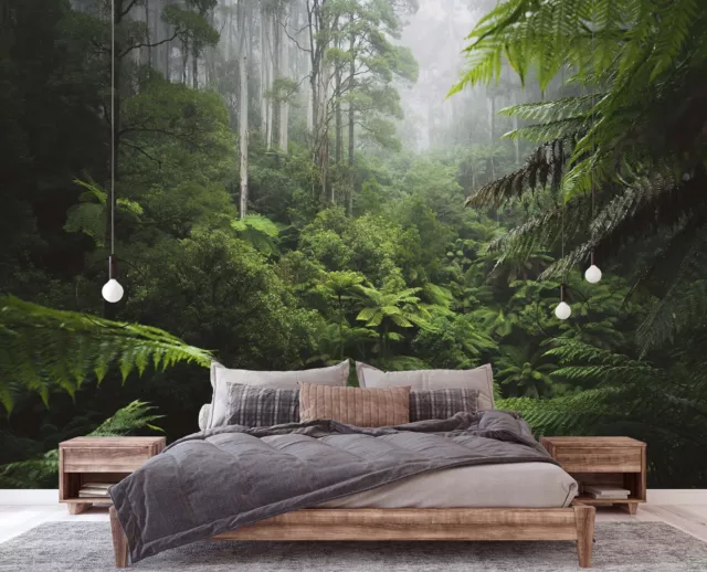 Dormitorio Selva Papel Pintado Fácil de Aplicar Verde Botánica Mural para Pared