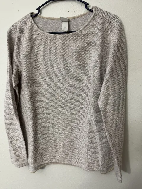 H&M Womens Pullover Sweater Beige Gray Long Sleeve Crew Neck Medium