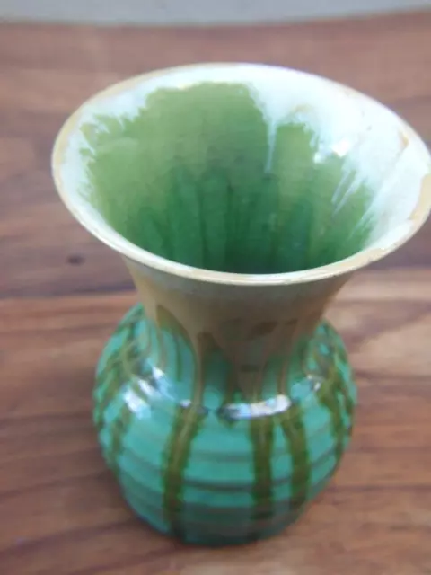 Vintage Remued Australian Pottery Early Series Drip Glazed  Green Small Vase