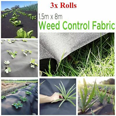 3 ROLLS OF 8M x 1.5M WEED CONTROL FABRIC LANDSCAPE GROUND COVER MEMBRANE GARDEN