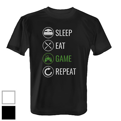 Sleep Eat GAME repeat T-SHIRT MAGLIETTA fun giocare d'azzardo Gaming Giochi PC CONSOLE