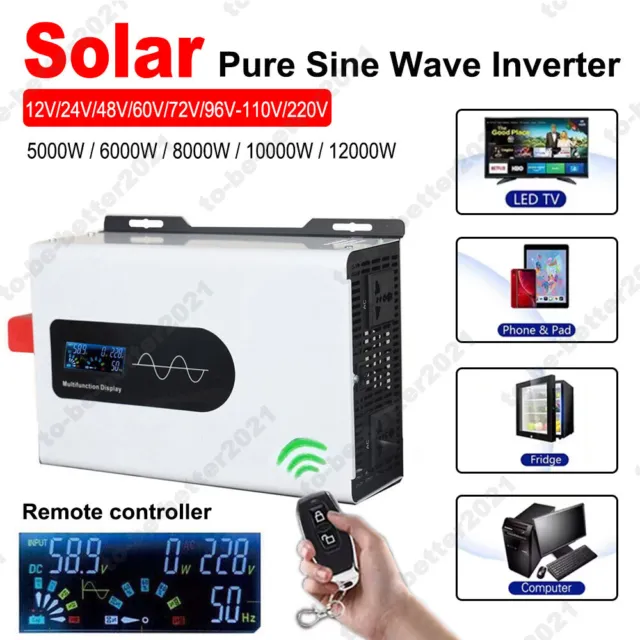 12/24/48/60/72/96V to 220V 12000W Solaire Pure Sine Wave Onduleur pour Camping