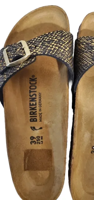 Birkenstock MADRID Slip On Sandal-Narrow 8 Euro 39 Shiny Python Black Gold