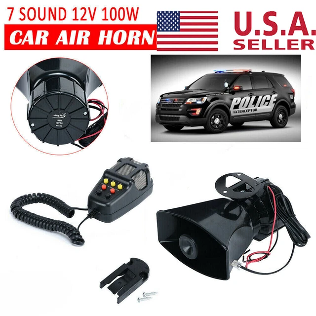 New 7 Tone Sound Car Police Siren Horn Megaphone with Mic PA Speaker System 12V