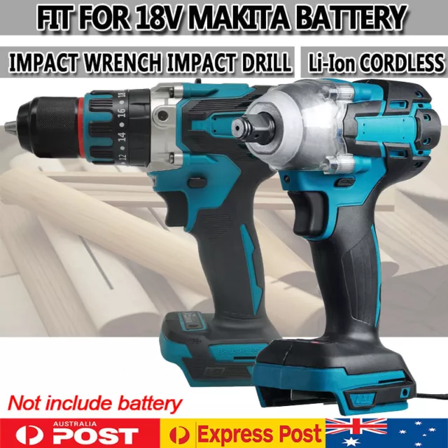 Cordless Impact Wrench Hammer Drill Combo Tool Kit For Makita 18V Li-Ion Battery